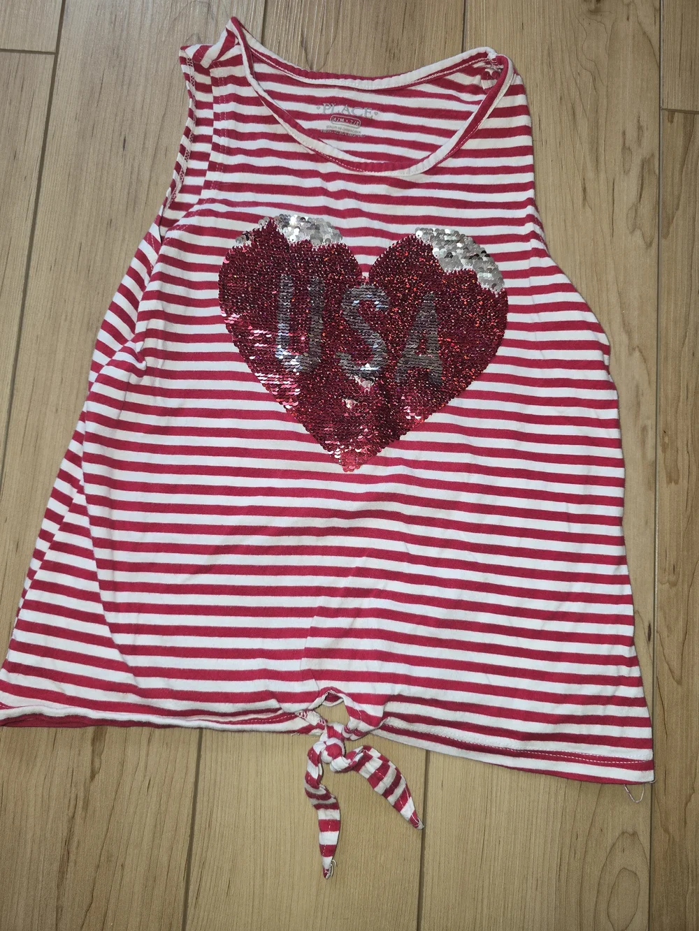 The Children's Place Red & White Striped Sequin Heart Tank